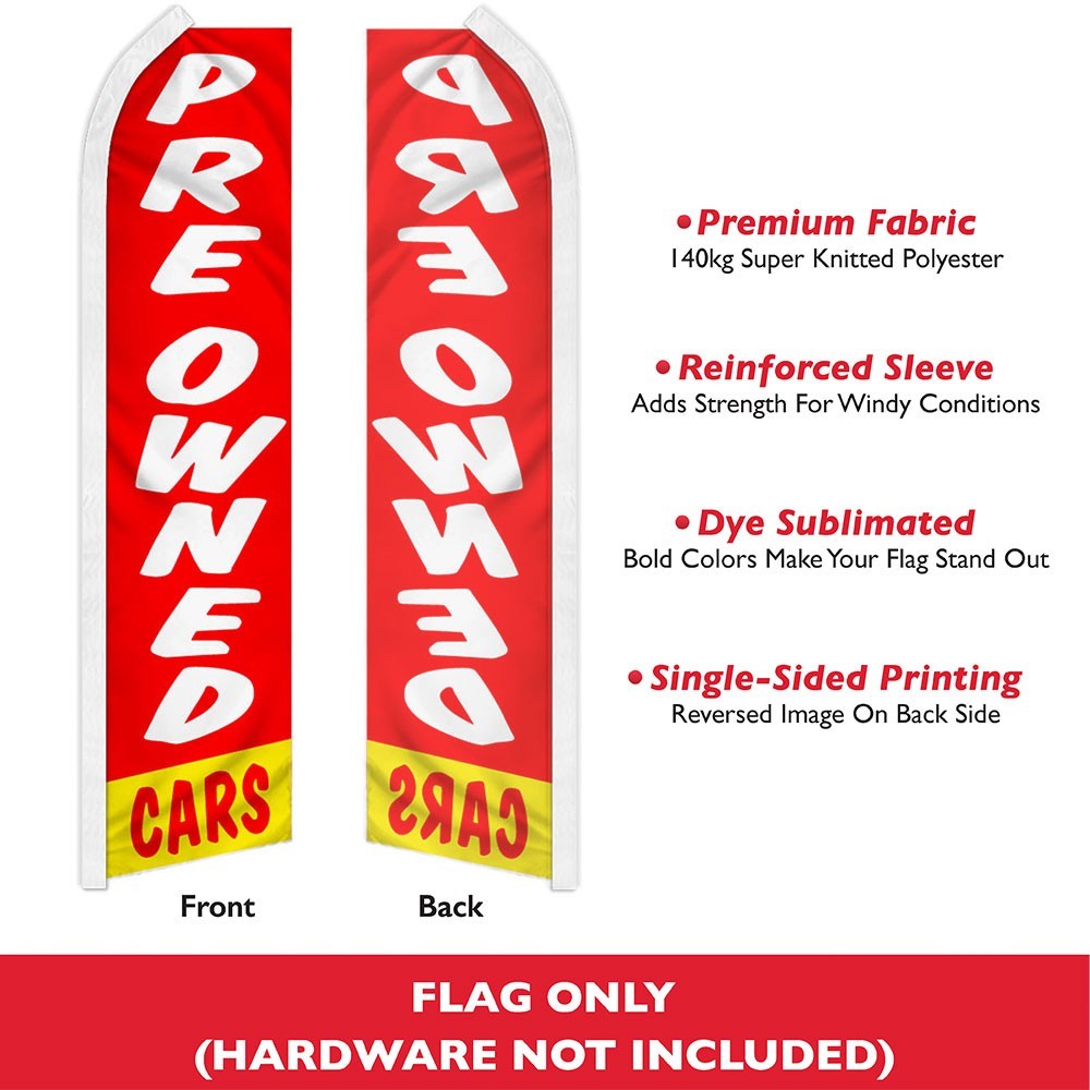 Preowned Cars (Red/White) Swooper Advertising Banner Flag for Auto Dealerships