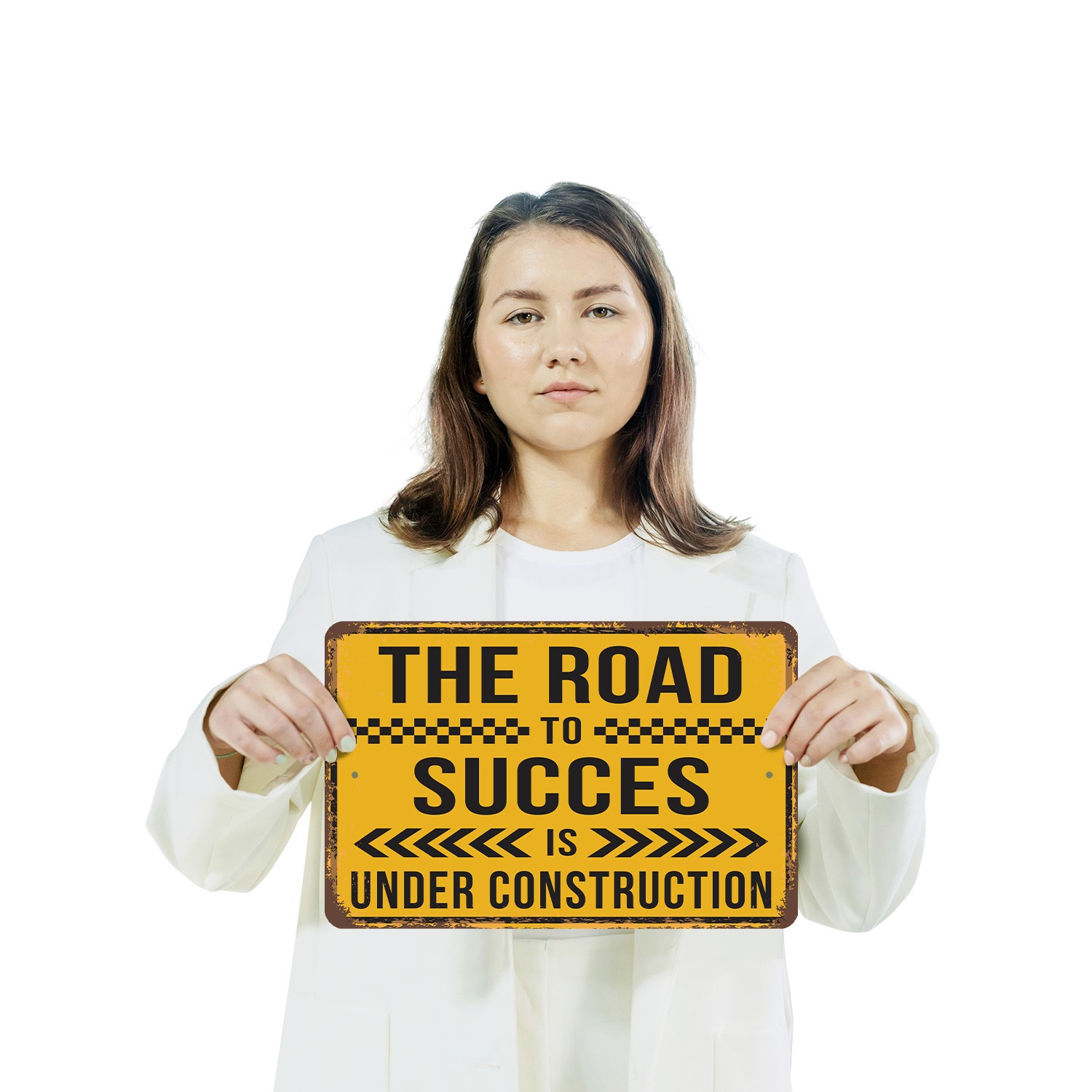 The Road To Success Is Under Construction Vintage Style Sign Work Zone Ahead