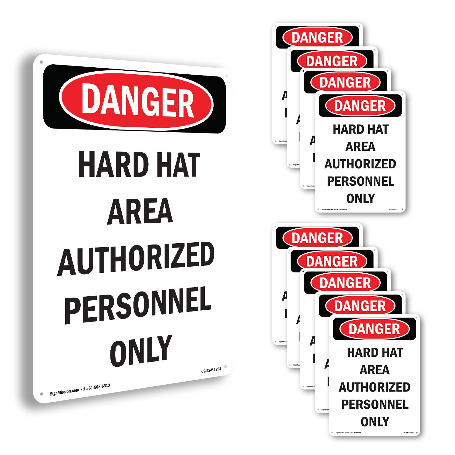 Portrait Hard Hat Area Authorized Personnel Only OSHA Danger Sign – 5 or 10 Pack
