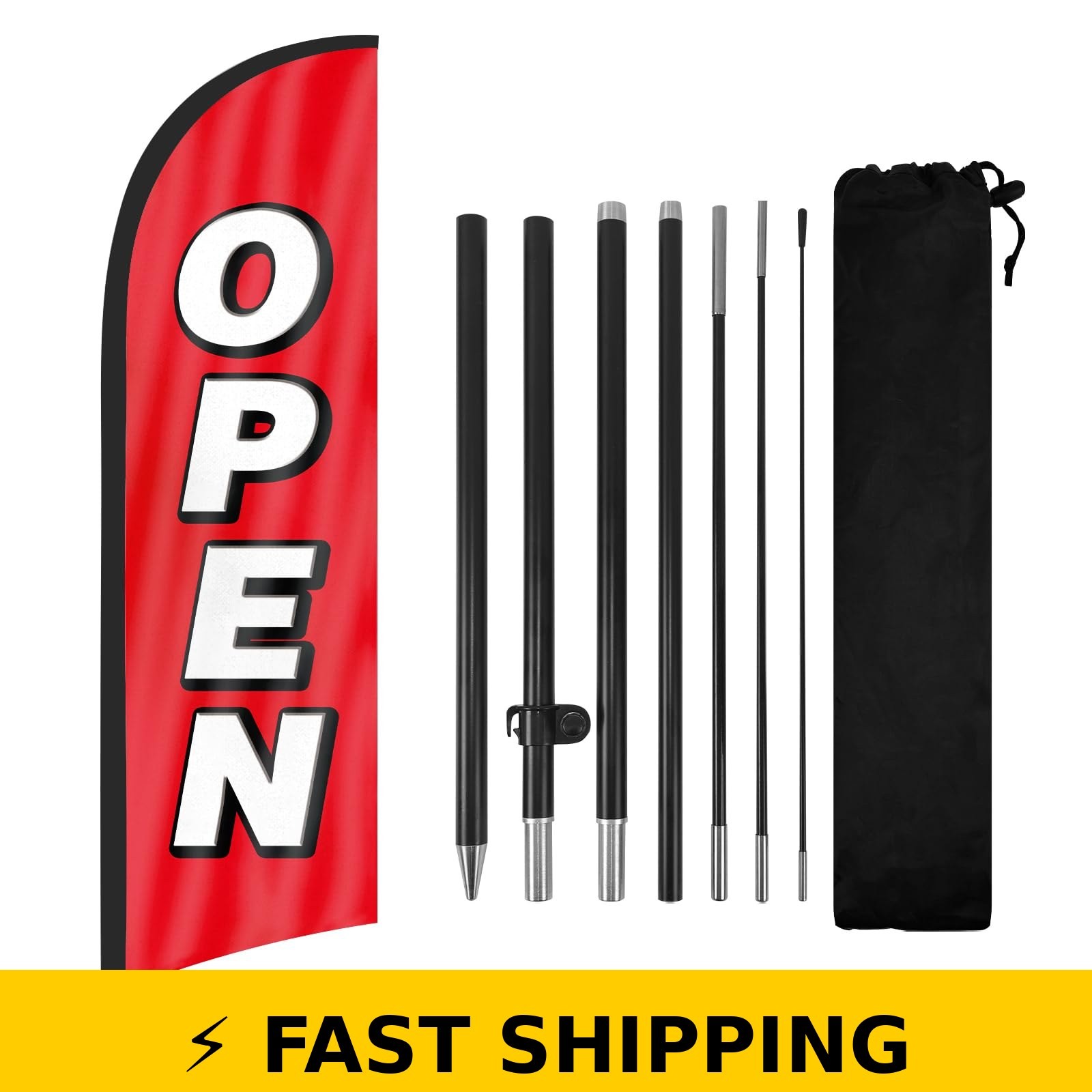 FSFLAG 8ft Open Feather Flag with Pole & Ground Stake for Business