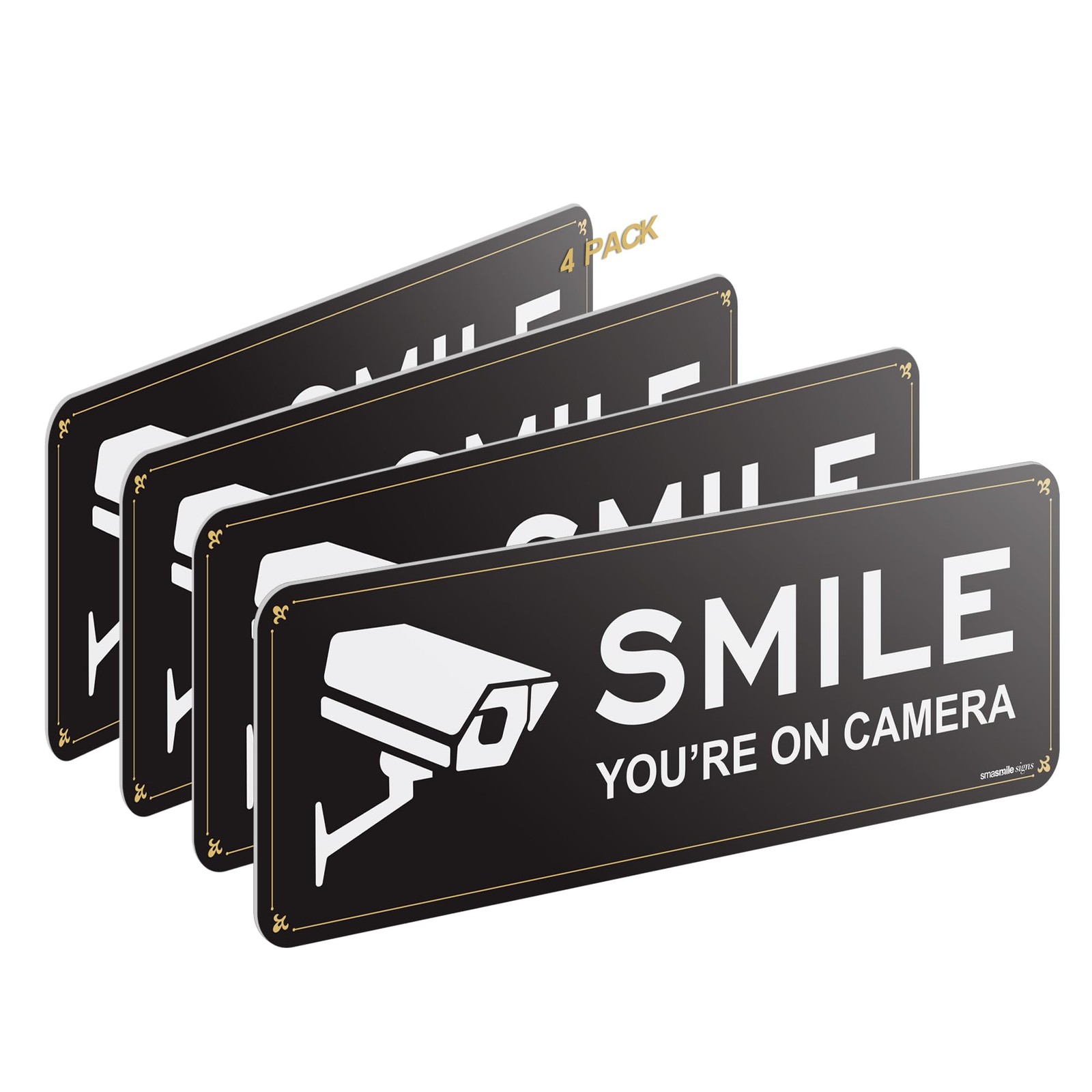 4 Pack Smile You Are On Camera Signs 9×3.1 Inch Acrylic Home Security Decal