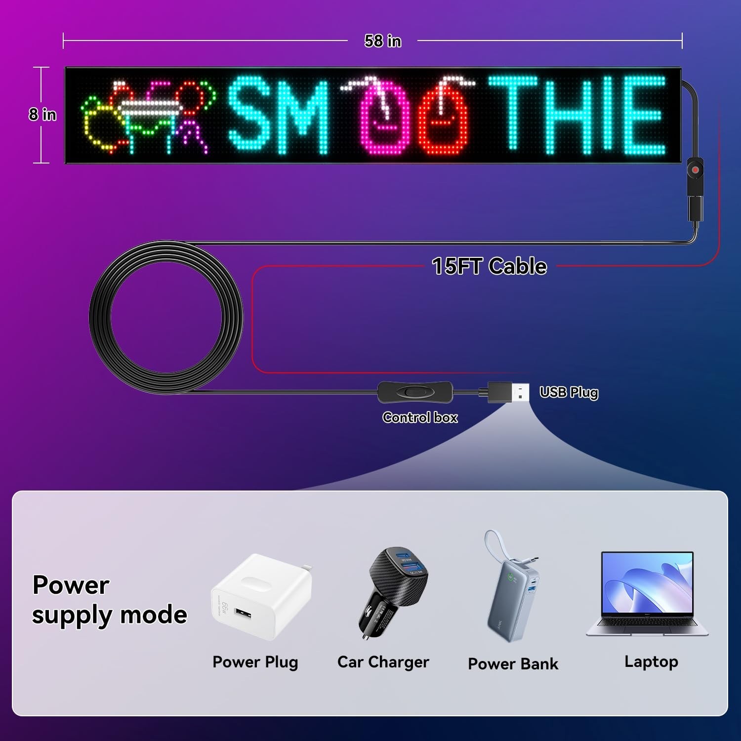 LED Sign – APP Control DIY Programmable Custom Sign Waterproof Flexible USB 5…