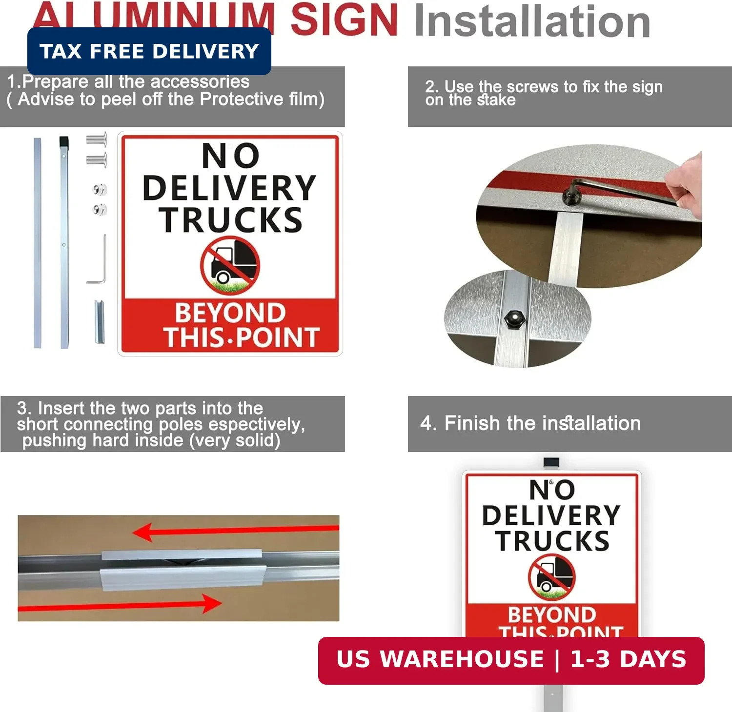 2Pack No Delivery Trucks Beyond This Point Sign with 28-Inch Stakes, 10×10 Inche