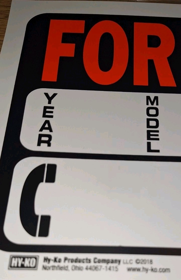 For Sale Sign – 9 in. x 12 in. Durable, Weatherproof, Easy to Read. New. Plastic