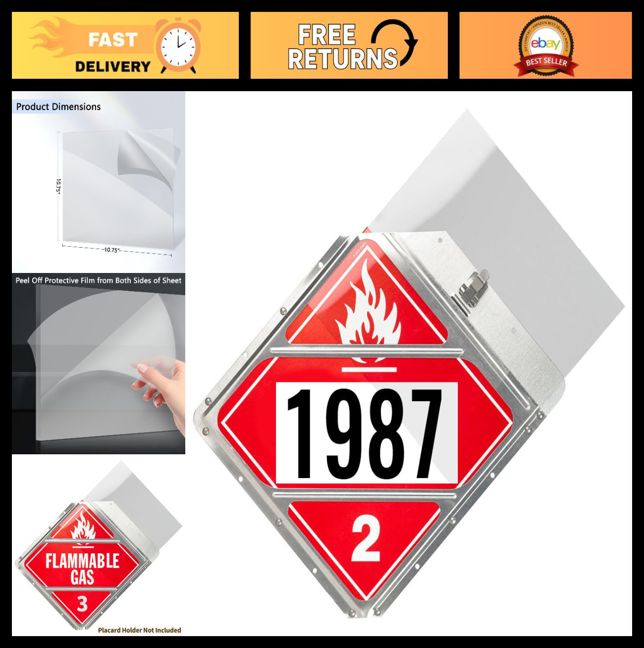 8 Pack Clear Polycarbonate Shields for Hazmat Placard Holders, 10.75″ x 10.75″,