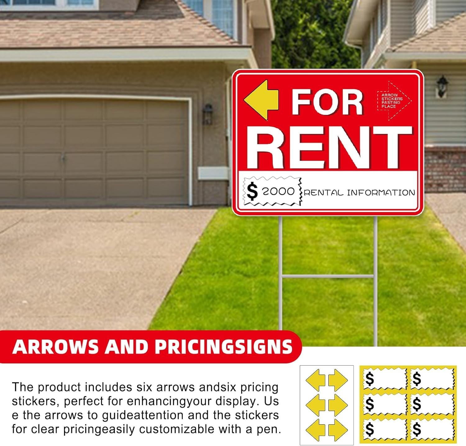 GXGGUS For Rent Signs with Stakes,1 PCS 17″ x 13″ Double-Sided Signs, H-Metal