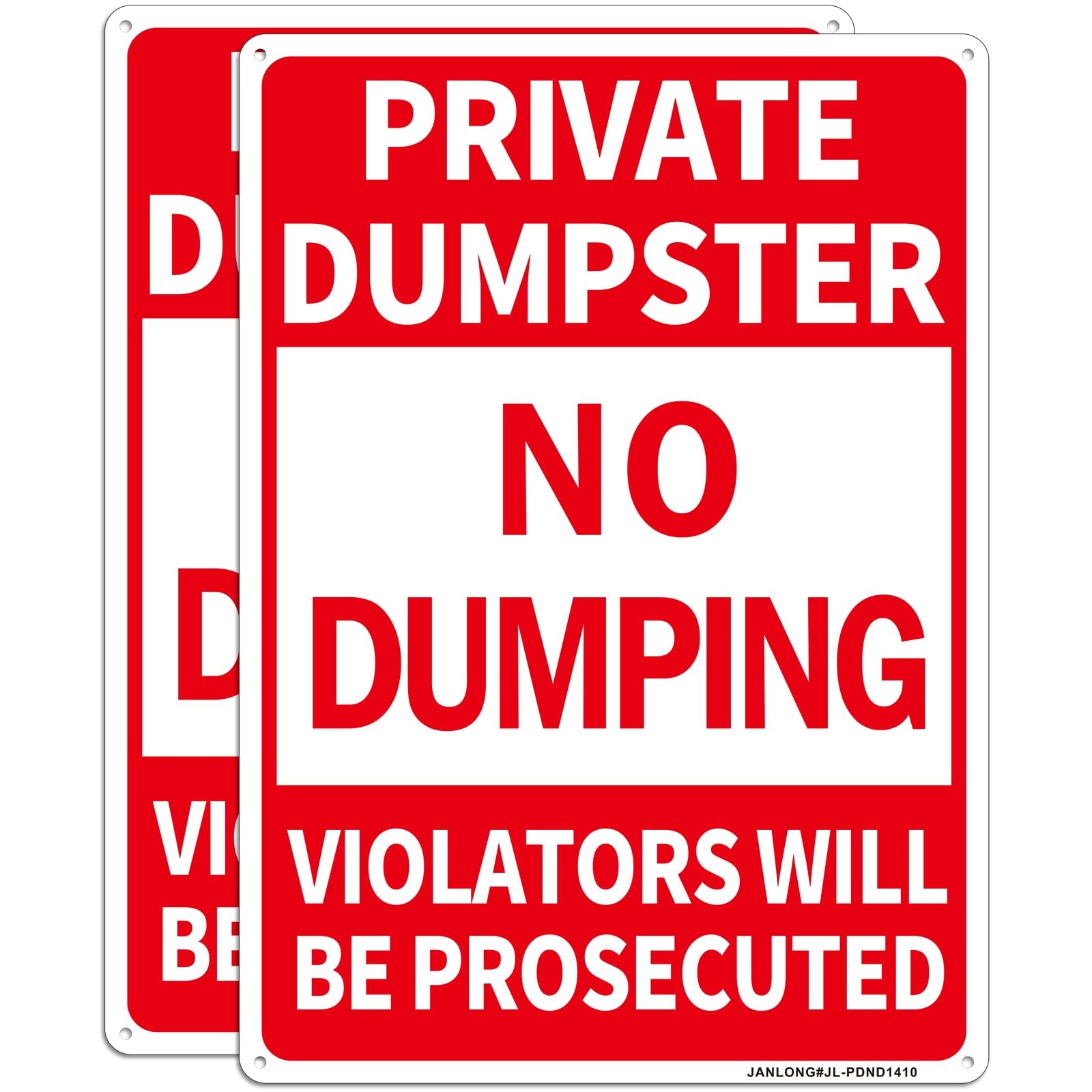2 Pack Private Dumpster- No Dumping Sign, 14″x 10″ Aluminum No Dumping-Violat…