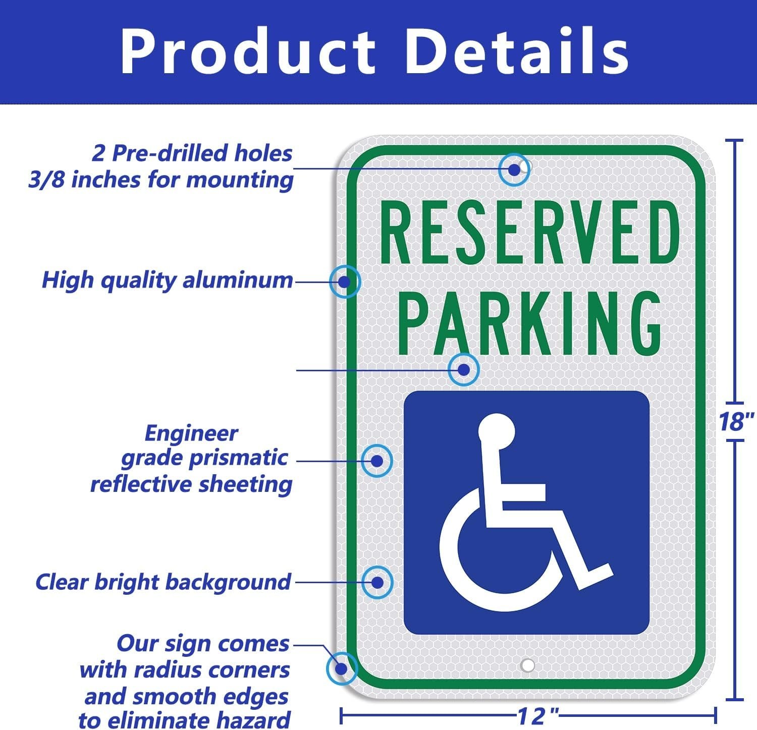 Durable 18×12 ADA Accessible Parking Sign – Reflective Aluminum, UV Protected
