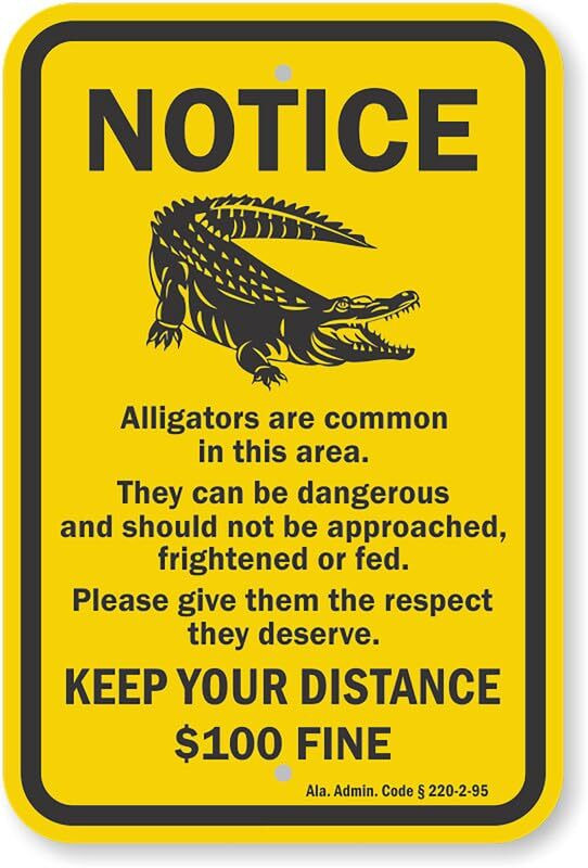 Aluminum Warning Sign Alligators Are Common In Area Weatherproof 8×12