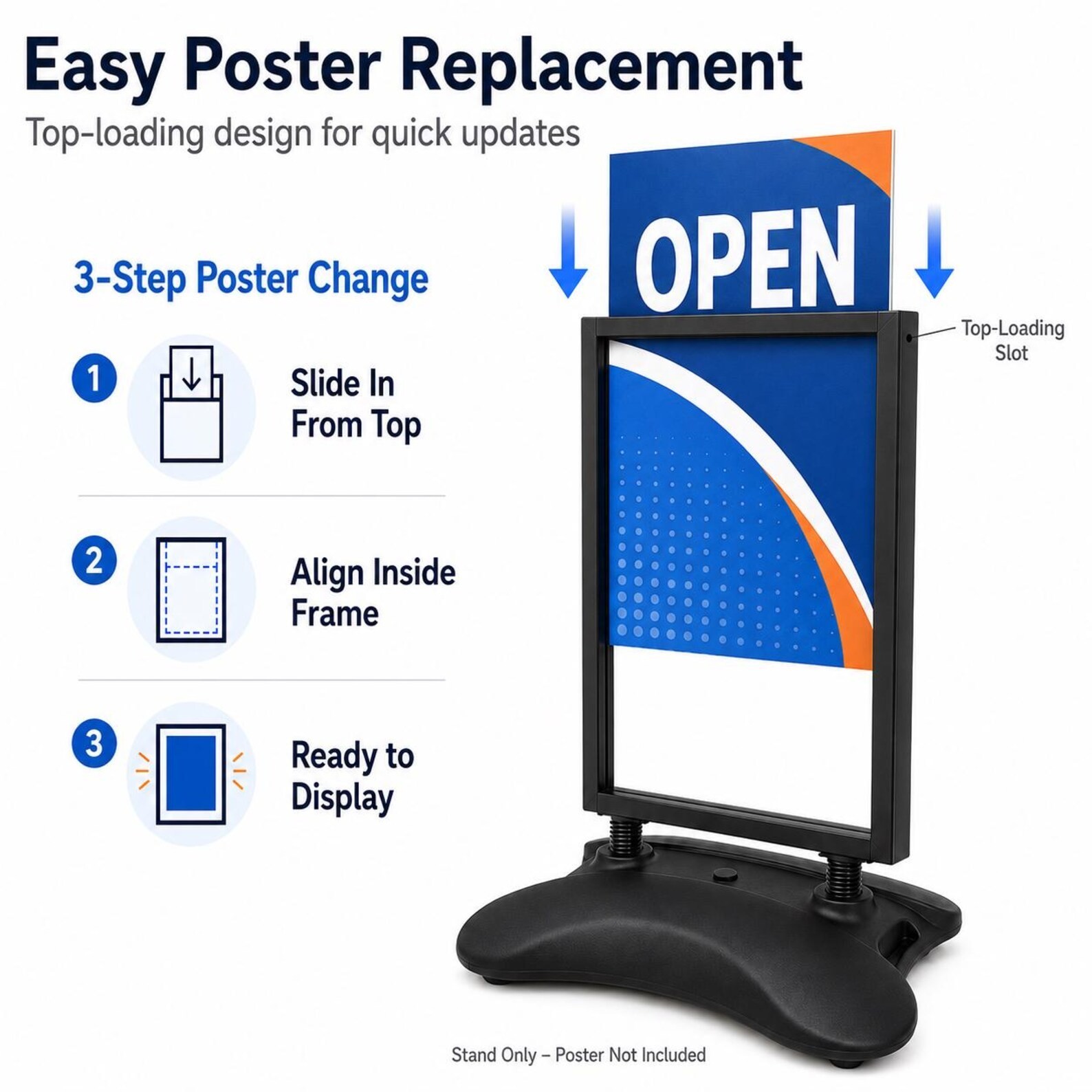 24″x36″ Water Base Sidewalk Sign Holder with Wheels, Outdoor Poster Stand