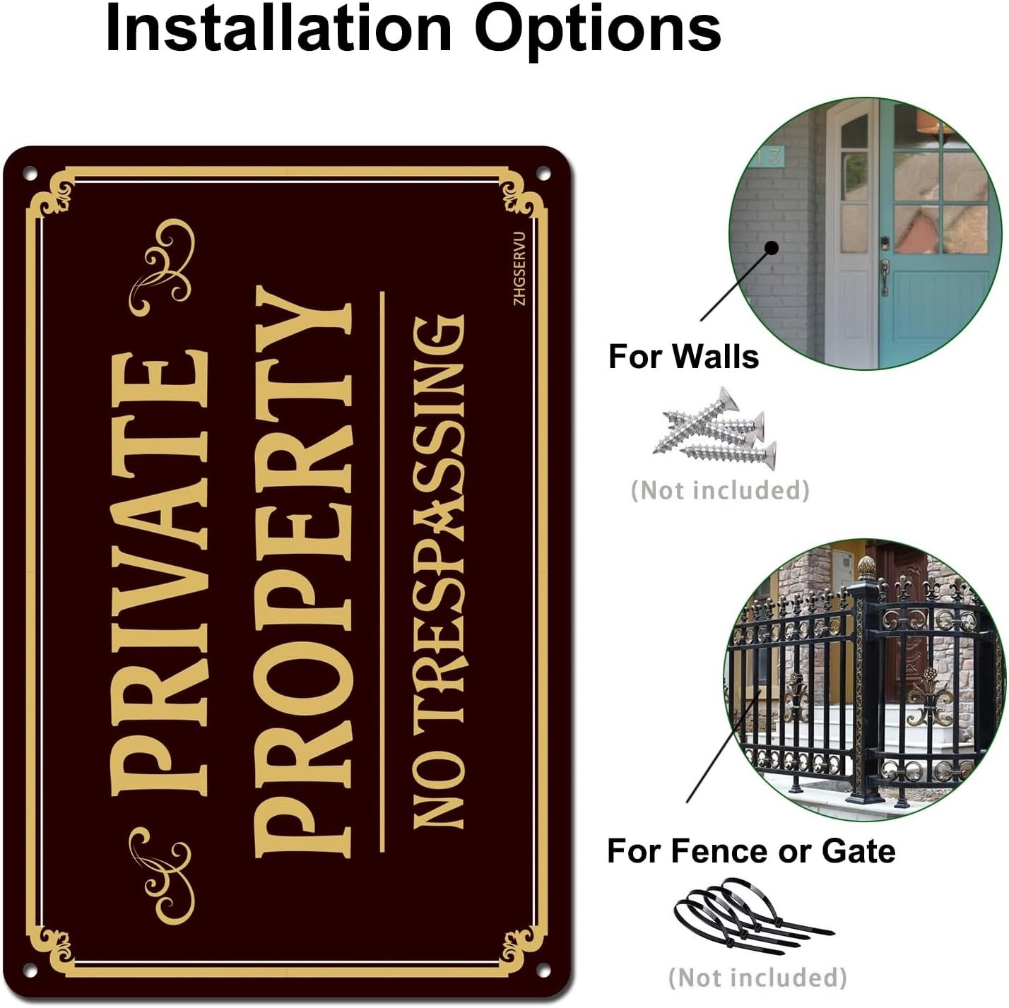 Aluminum No Trespassing Signs 2-Pack, 12 x 8 Inches, Brown, Reflective, Autho…