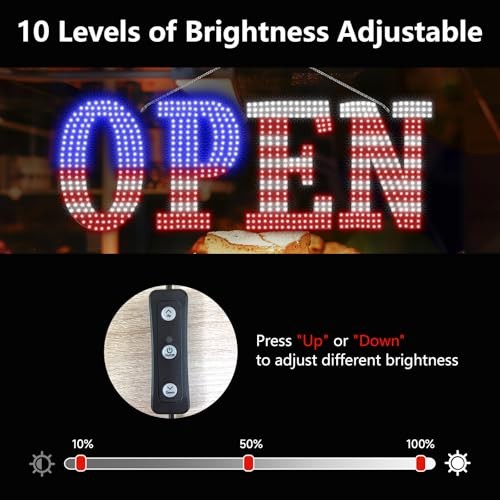 Open Signs for Business, 40″x14″ inch Extra Large USA Flag Open Sign LED Window