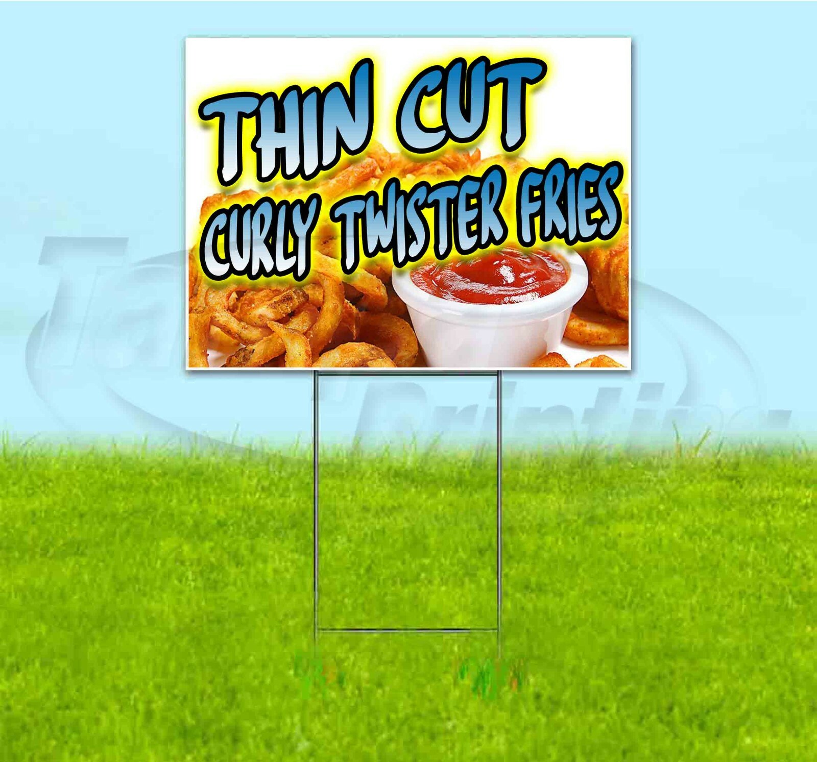THIN CUT CURLY TWISTER FRIES 18×24 Yard Sign WITH STAKE Corrugated Bandit FOOD