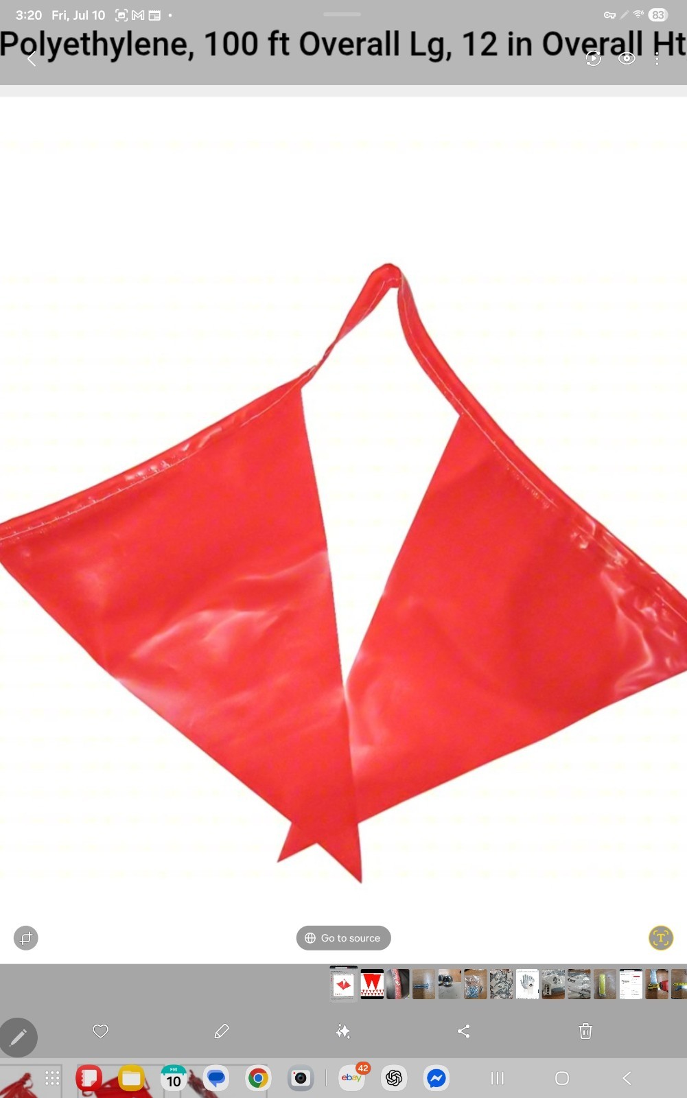 Red Pennant Flag Banner 100 Ft String 60 Polyethylene Flags PL-2 R New. SB8