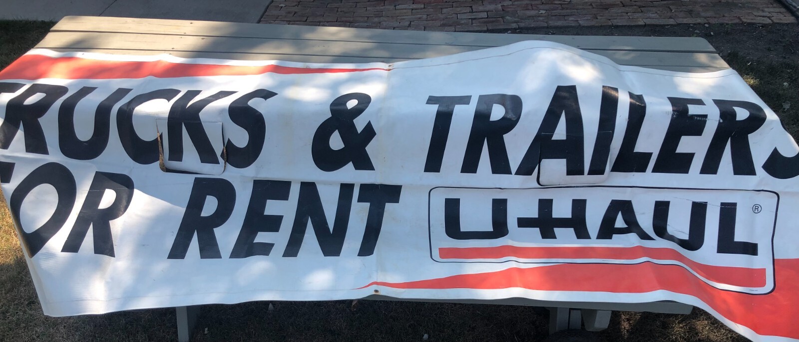 90’s UHAUL Vinyl Advertising Hanging Banner 9′ 9″ x 3′ 5 1/4″ Rectangular Shape