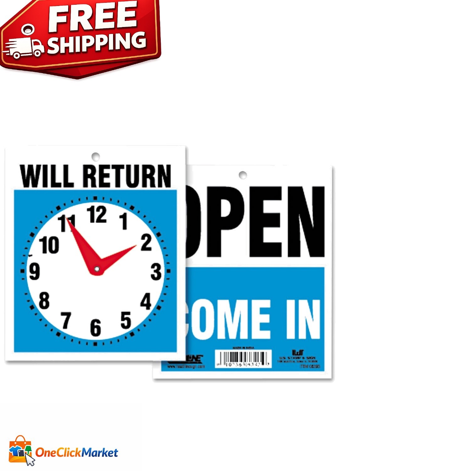 Chic 7.5×9 Open/Will Return Sign with Clock Hands – Perfect for Any Business