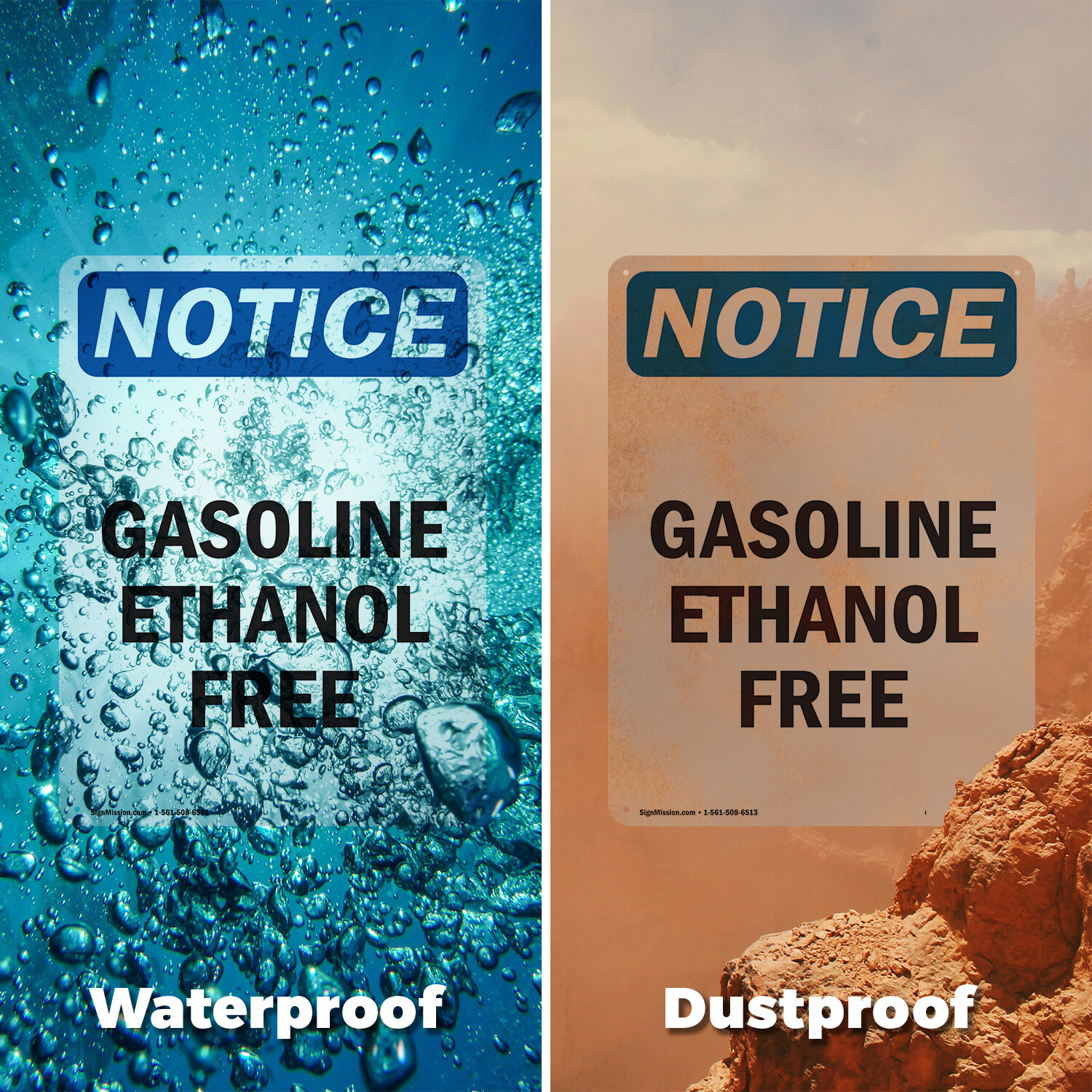 (2 Pack) Gasoline Ethanol Free OSHA Notice Sign Decal Metal Plastic