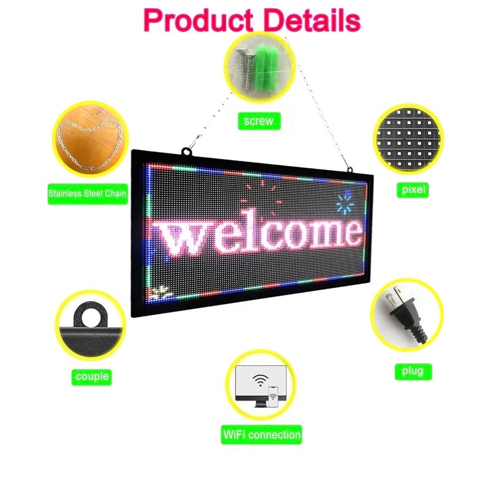 P3 Mini Programmable LED Scrolling Sign 16×8.7 Inch, Full Color WiFi LED Message
