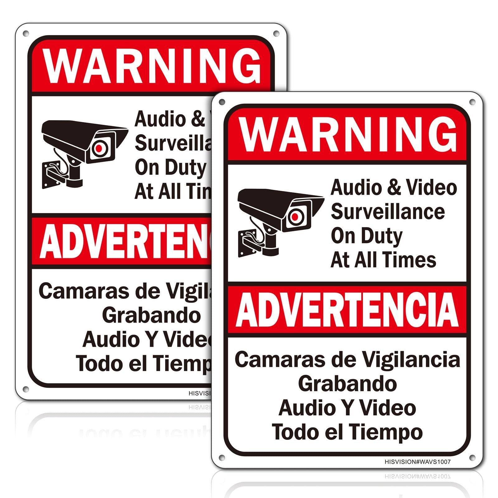 Warning Audio & Video Surveillance On Duty At All Times Bilingual Sign，2Pack…