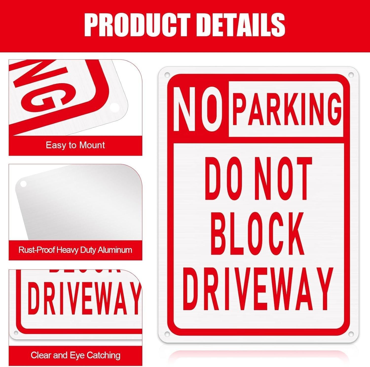 No Parking Sign Do Not Block Driveway 10 X 14 Inches Aluminum Metal Parking 3pcs