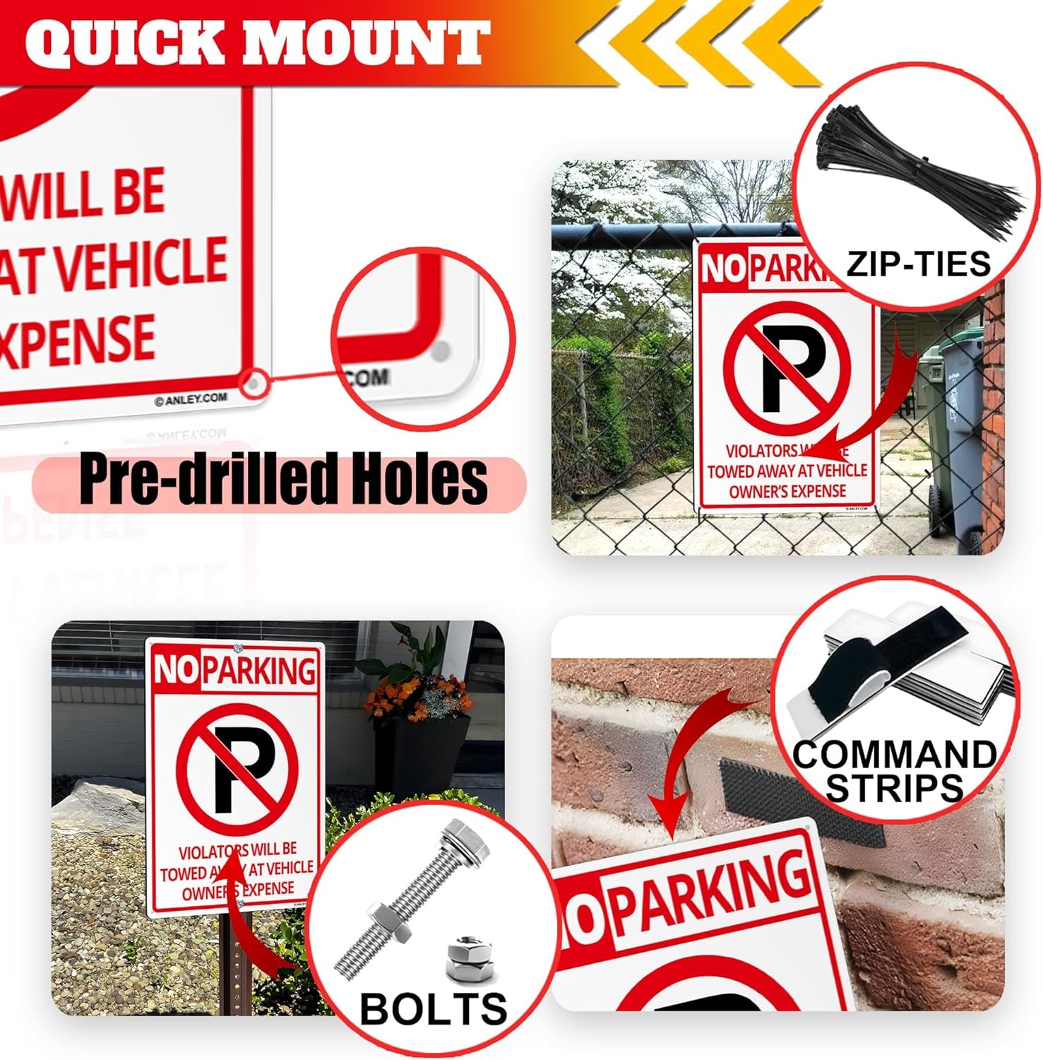 Anley 2 Pack No Parking Sign – Rust-Free Weatherproof Aluminum Warning Signs