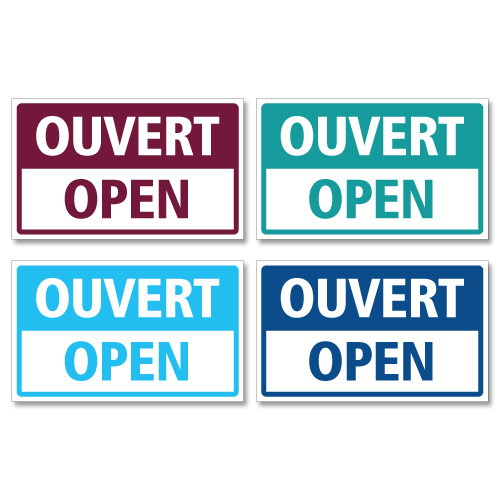 FRENCH & ENGLISH OPEN & CLOSED RIGID HANGING SIGN, SHOP WINDOW DOOR – ANY COLOUR