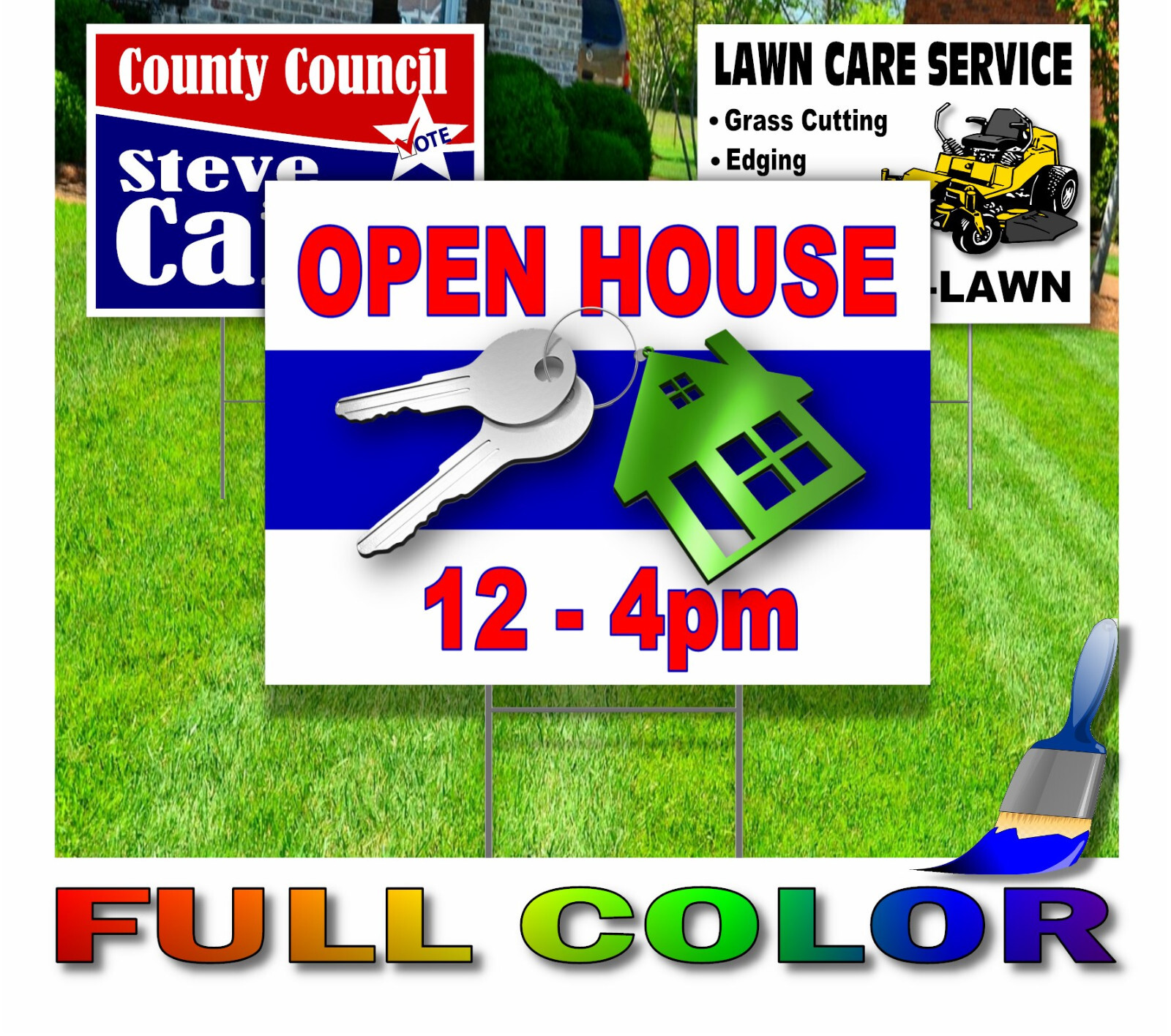 100 Pack- Custom Yard Signs-18×24-Full Color Design-Double Sided-Stakes Optional