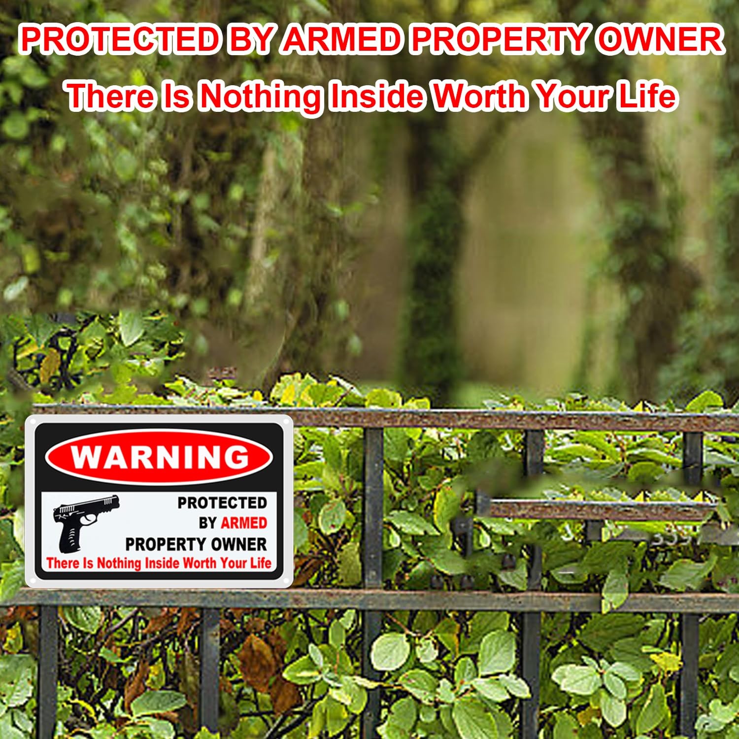3Pack Gun Sign for Home Security 10×7 inch Warning Signs for Home Property Ru