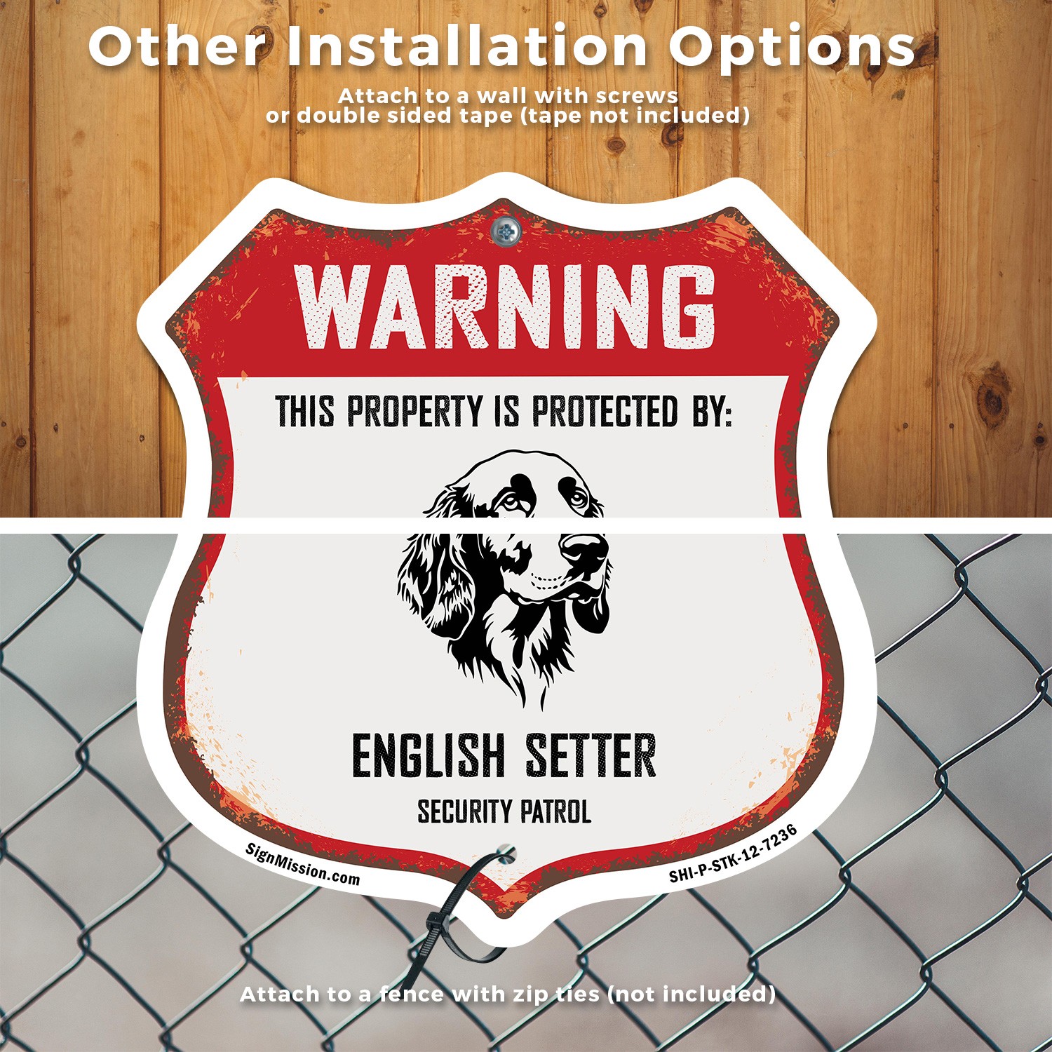 Warning Property Protected by English Setter Made in the Shield Sign With Stake