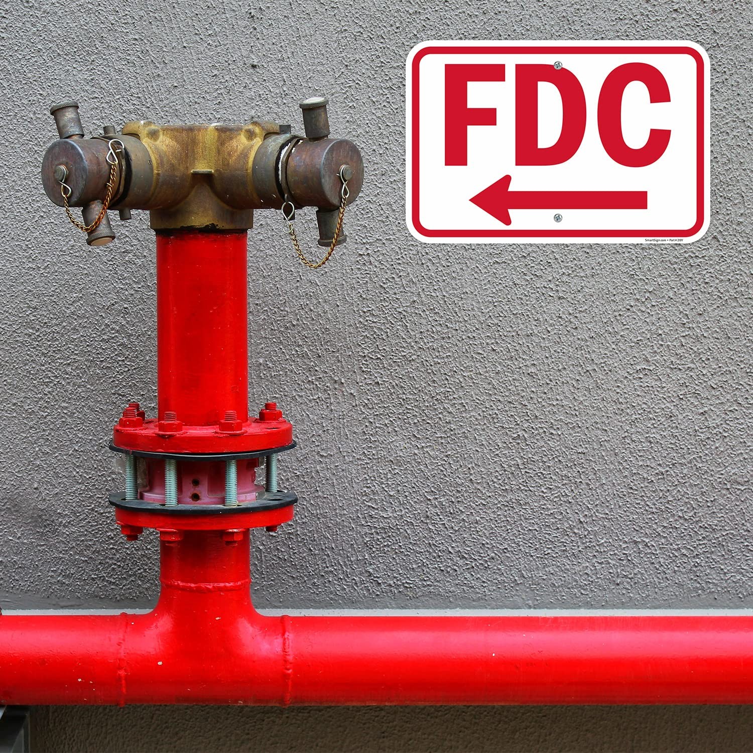 12×18 Inch FDC Fire Department Connection Metal Sign Left Arrow Aluminum