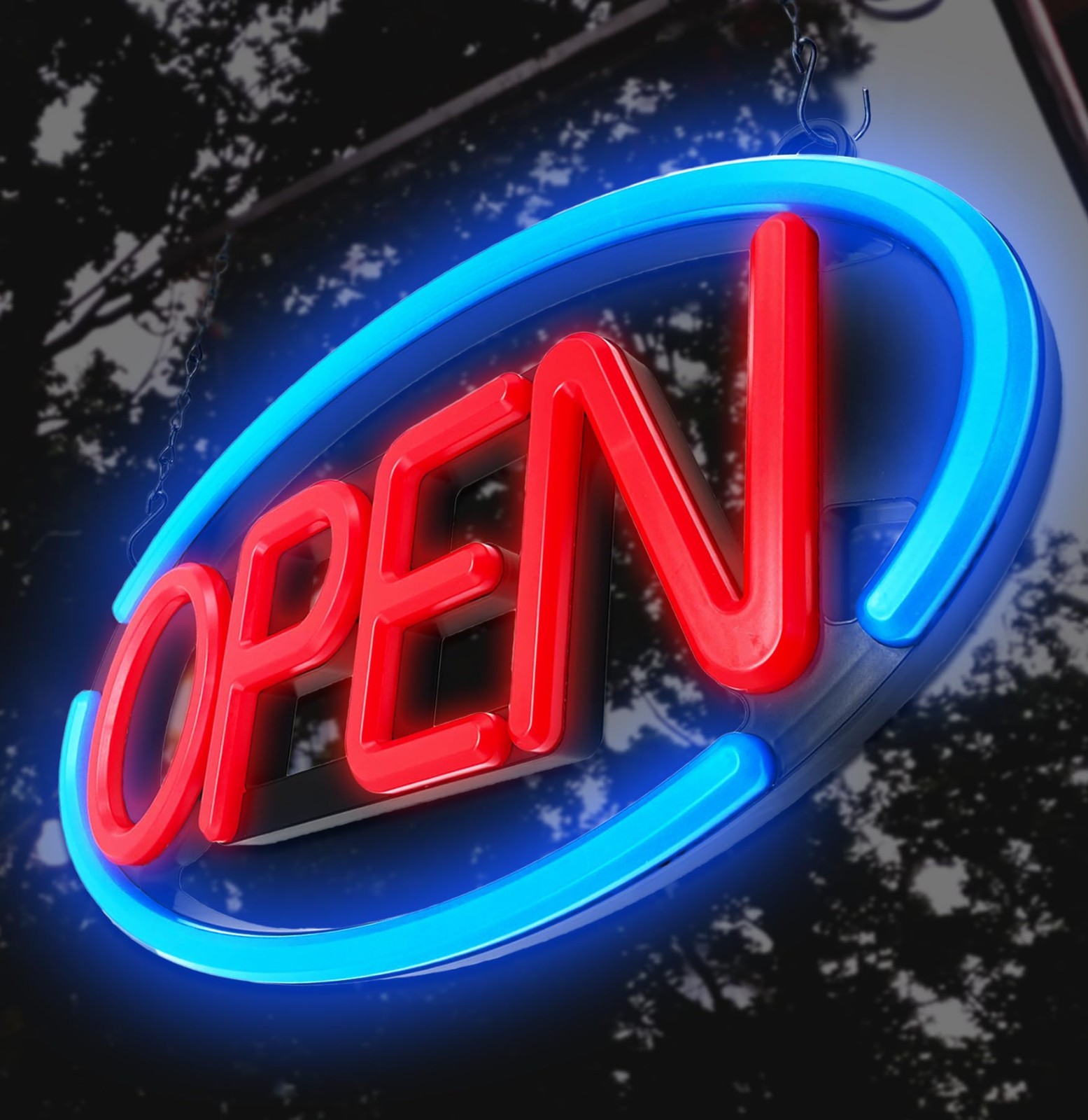 LED Open Sign for Business Window with Remote Control Blue-Red 24×12 in