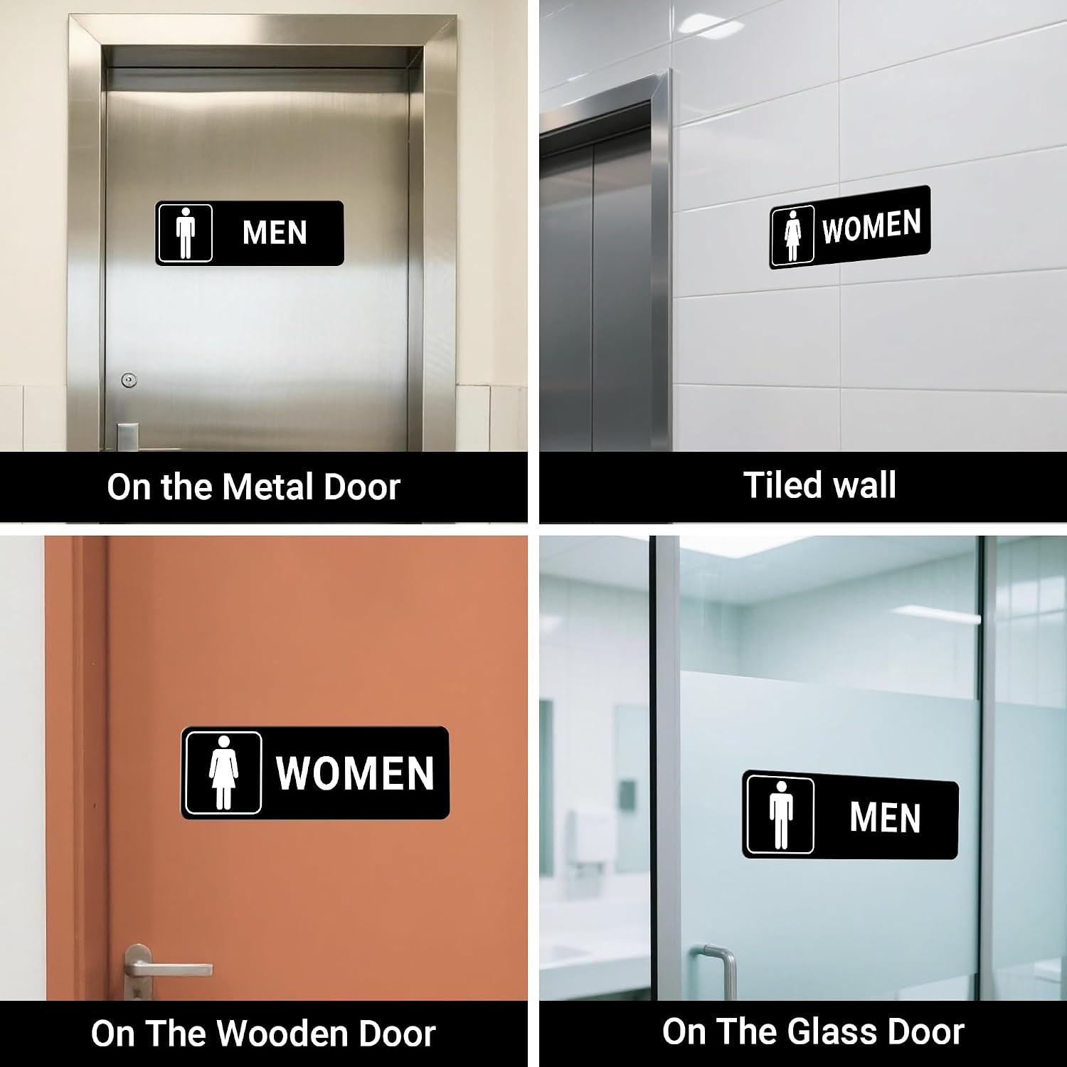 Restroom Sign – (2 Pack) Signs for Business with Strong Self-Adhesive, Bathroom