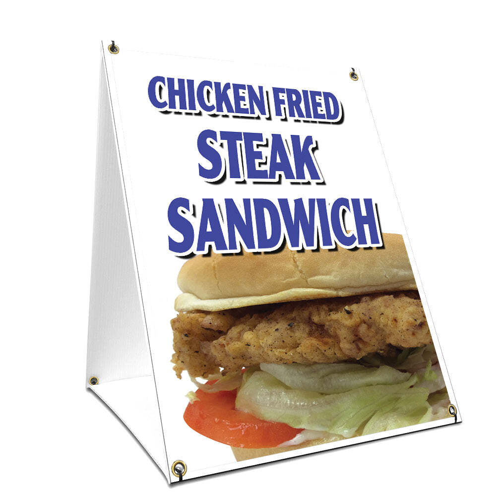 A-frame Sidewalk Chicken Fried Steak Sandwich Sign With Graphics On Each Side