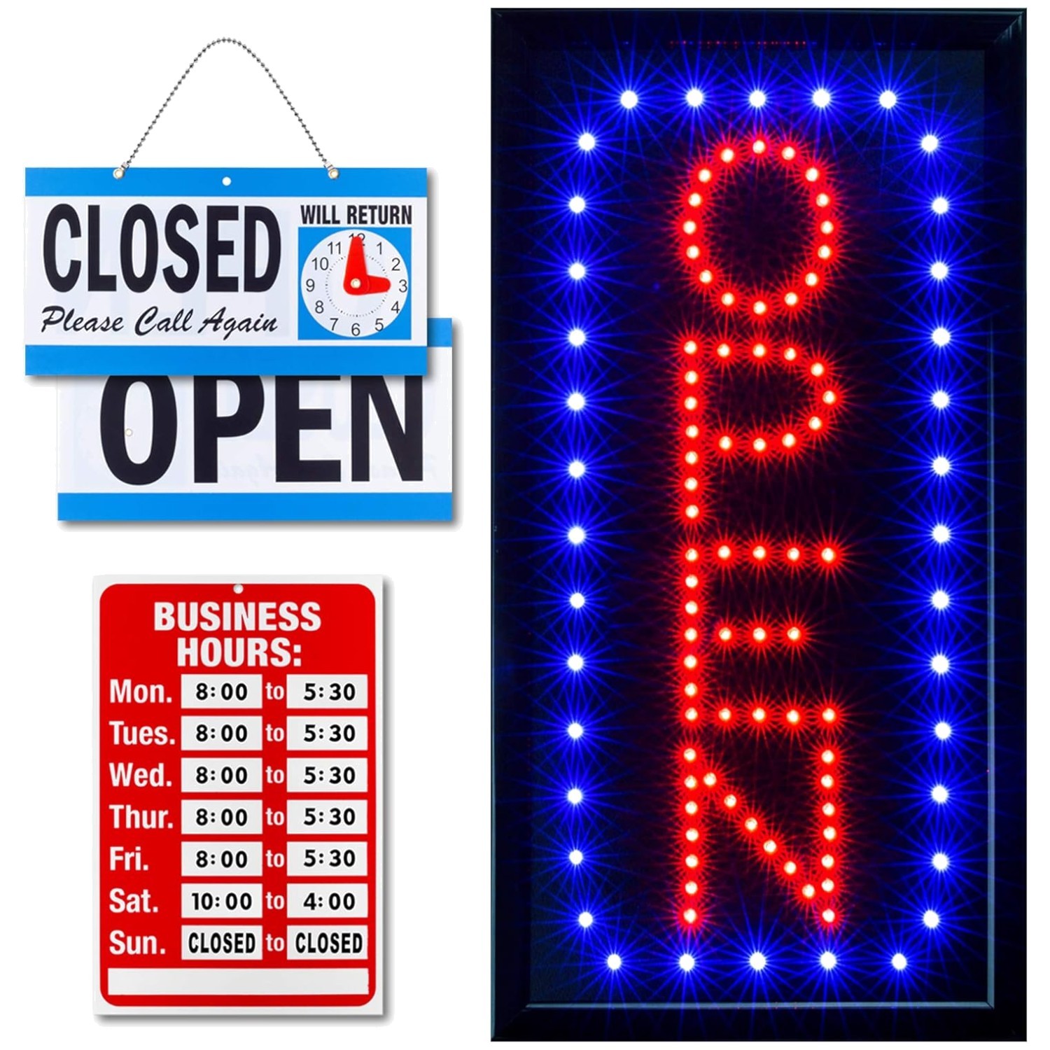 LED Open Sign with Flashing Mode: Business Hours Included