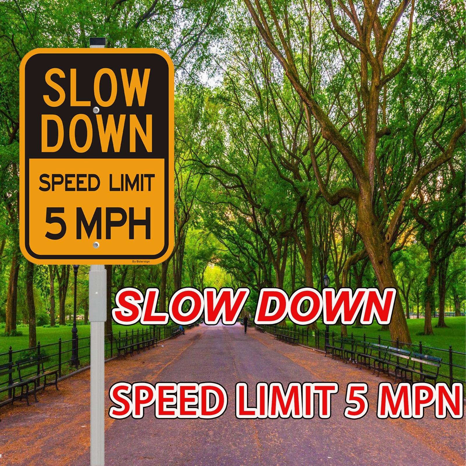 Slow Down Speed Limit 5 MPH Sign with 36-Inch Stakes, 14 x 10 Inches, Reflect…