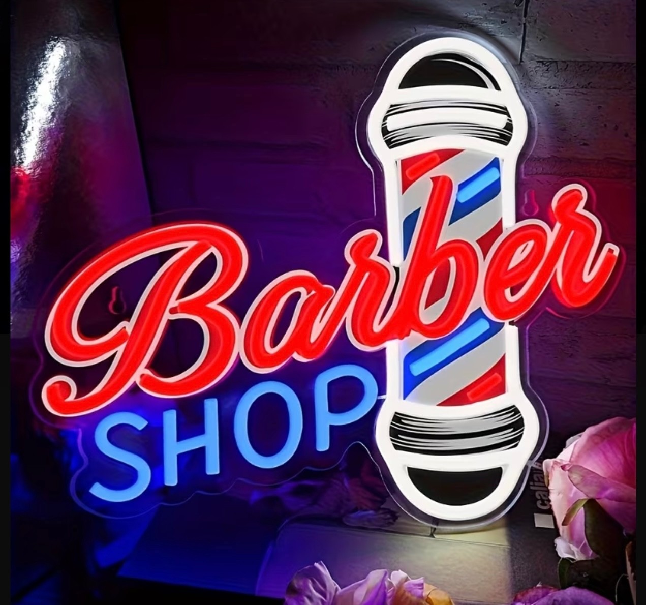 Vibrant Red & Blue Barber Pole Neon Sign – Dimmable LED Wall-Mounted Salon Decor