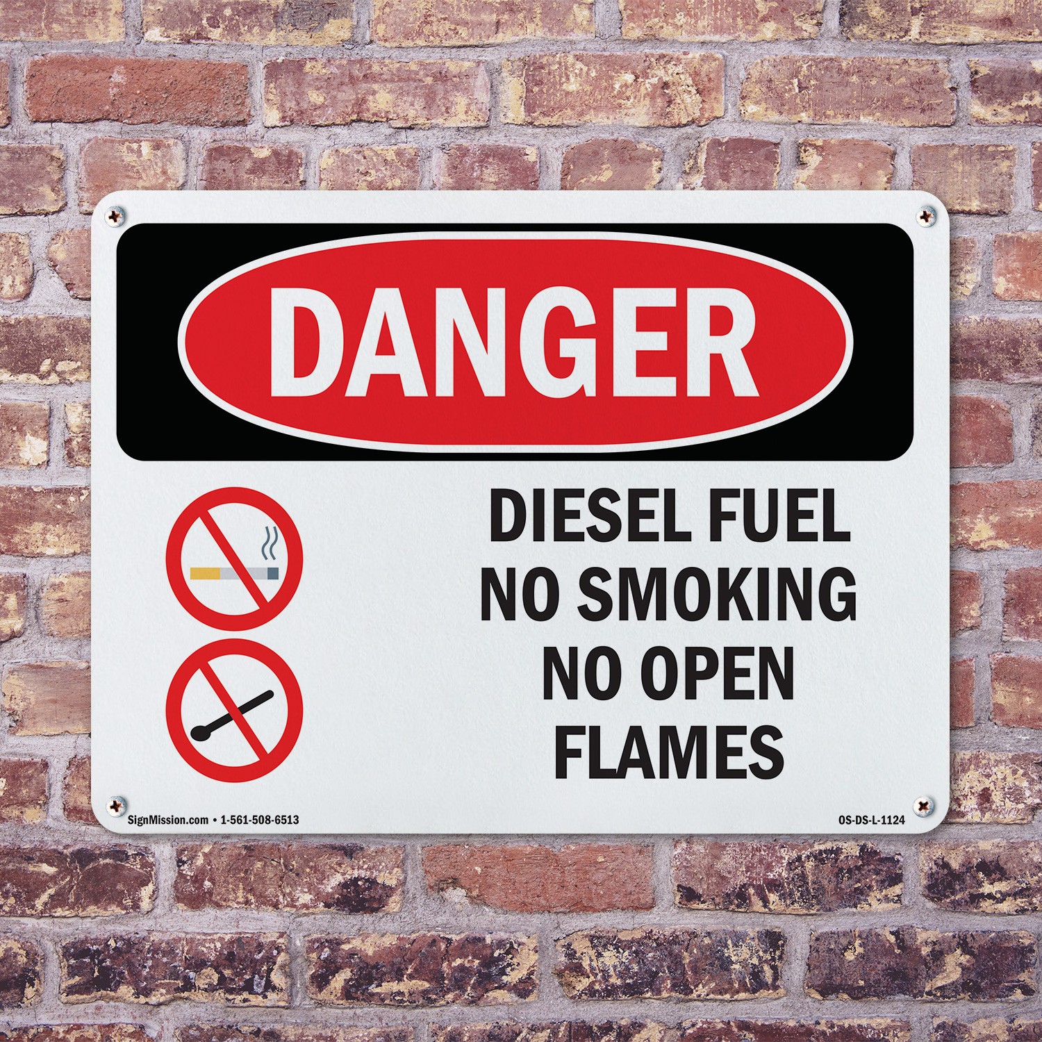 Diesel Fuel No Smoking No Open Flames OSHA Danger Sign Or Decal – 5 or 10 Pack