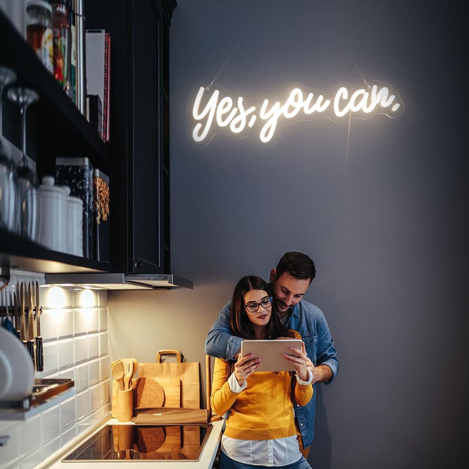“Yes, You Can” LED Neon Sign Words Light Up Signs for Room Wall Art Decor, In…