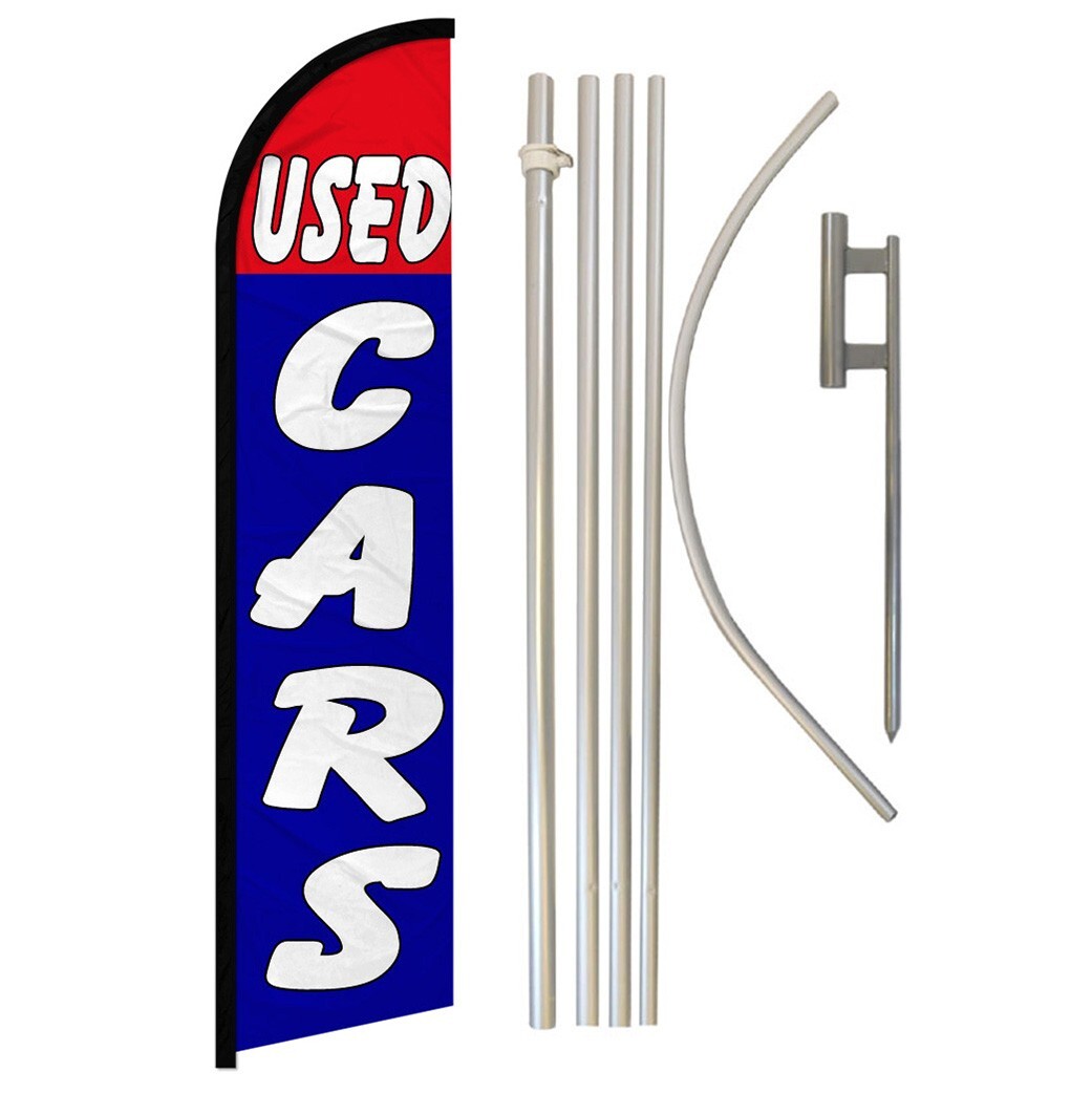 Used Cars Full Curve Windless Swooper Flag Pole Kit Dealership RD/BL