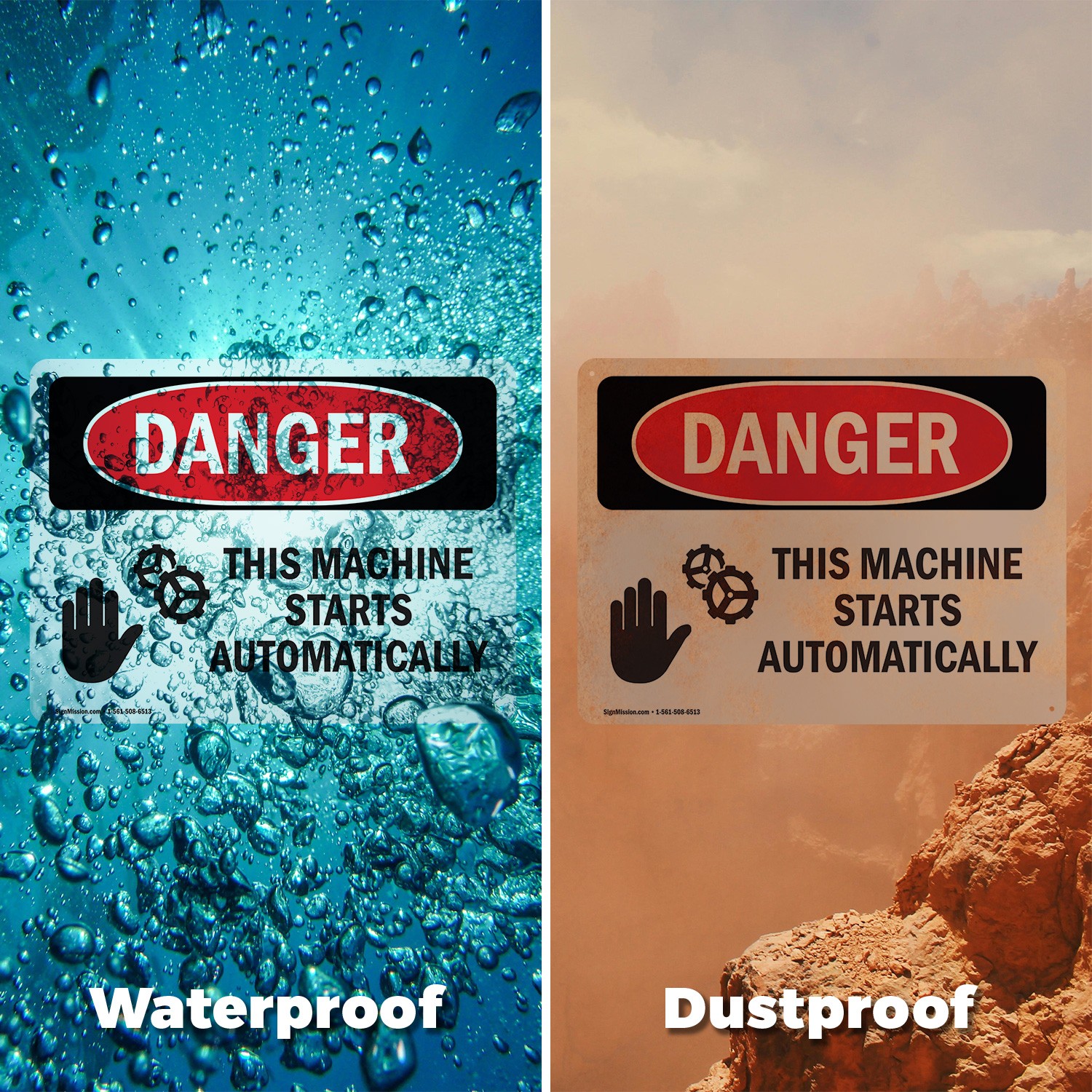(2 Pack) This Machine Starts Automatically OSHA Danger Sign Decal Metal Plastic