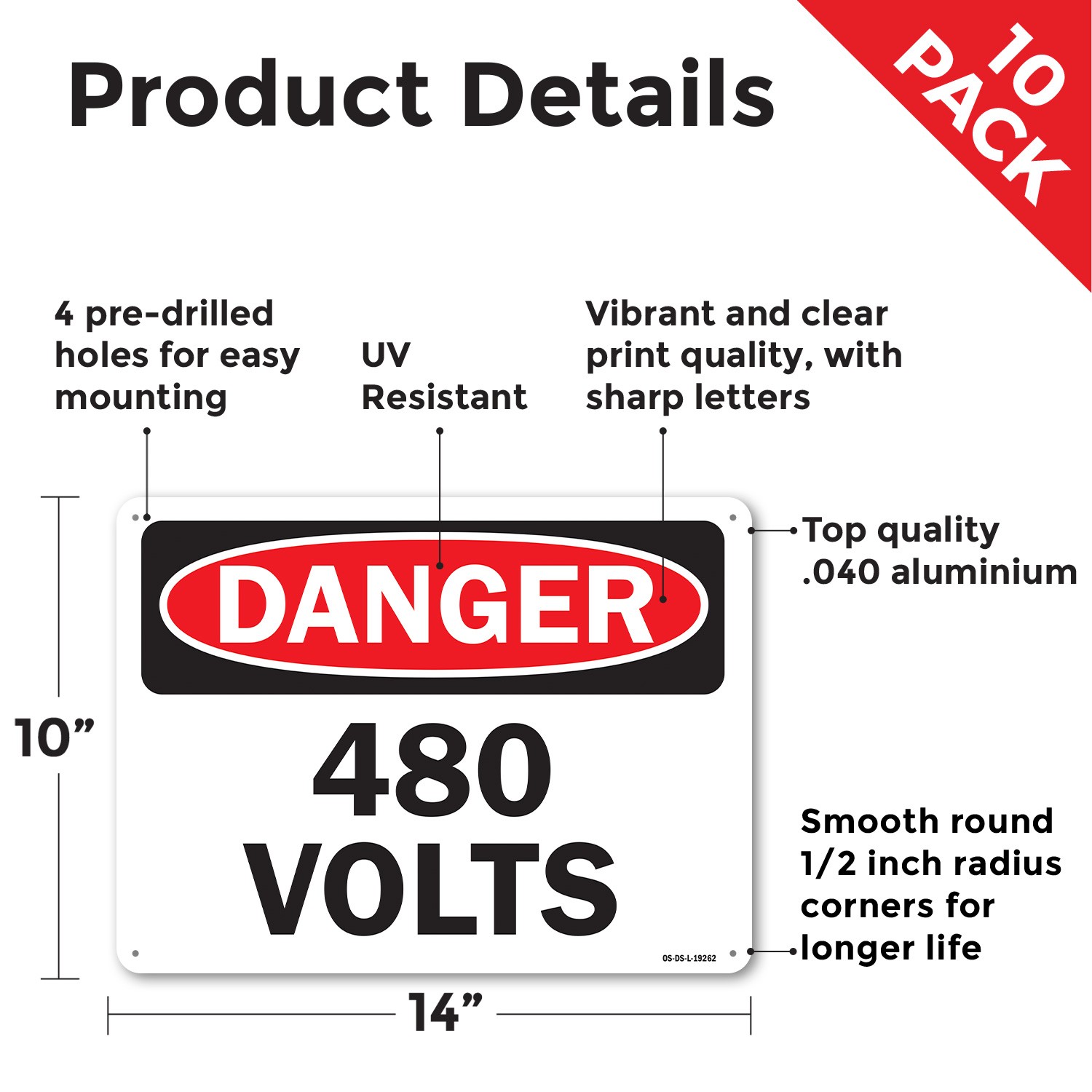 480 Volts OSHA Danger Sign Metal, Plastic, Or Decal – 5 or 10 Pack