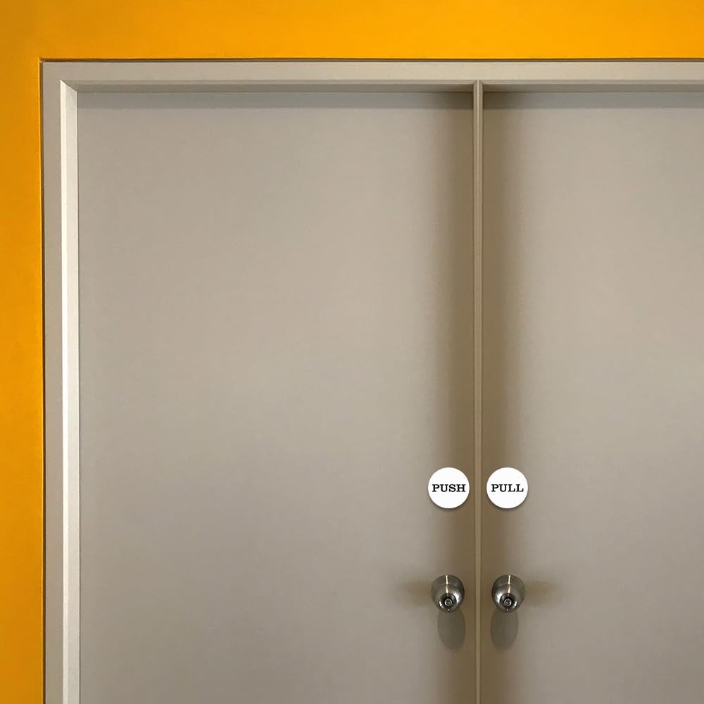 All Quality 2 Round Push Pull Door Signs Brushed Silver – 5 Set 10Pcs