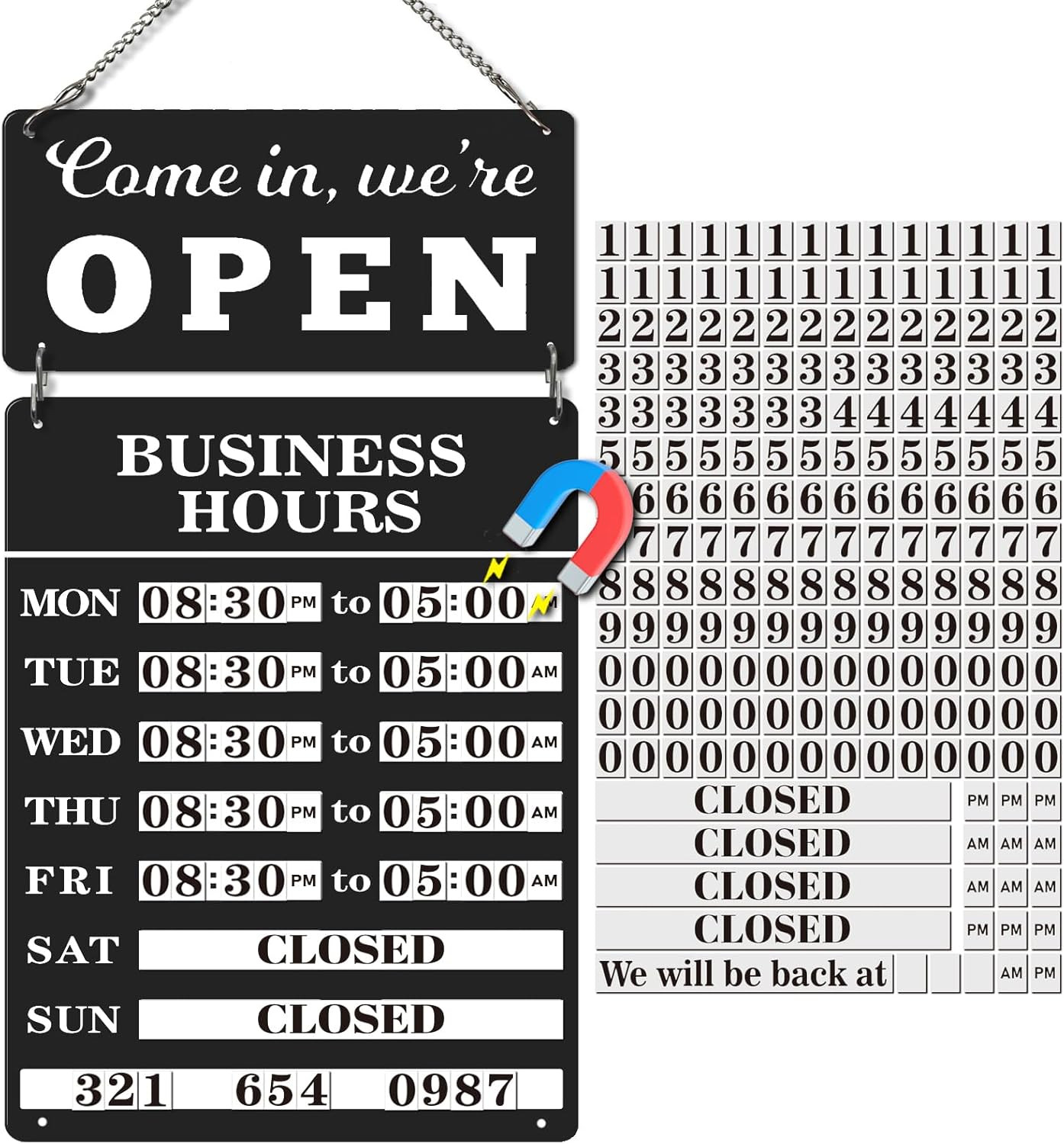 Magnetic Changeable Business Hours Sign with Double Sided 12*8in&8*4in, black