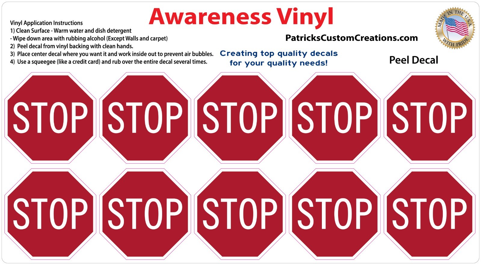 Stop Sign Stickers | 10 Vinyl Decals | 1.5″ octagon shape | outdoor durable
