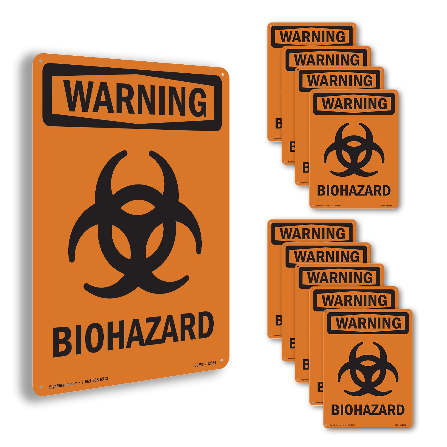 Biohazard With Symbol OSHA WARNING Sign Metal, Plastic, Or Decal – 5 or 10 Pack