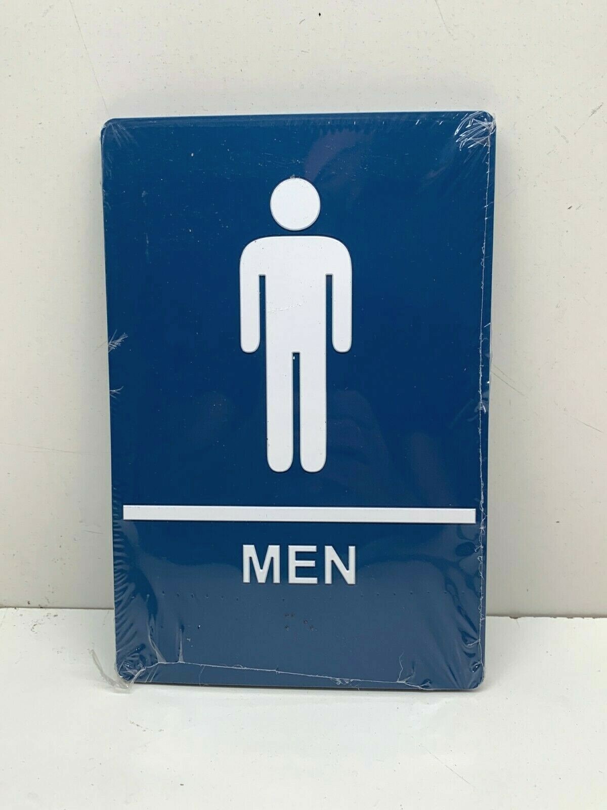 (4-Pack) Rectangular Men’s Bathroom Restroom Self-Adhesive Sign, Blue, 9″ x 6″