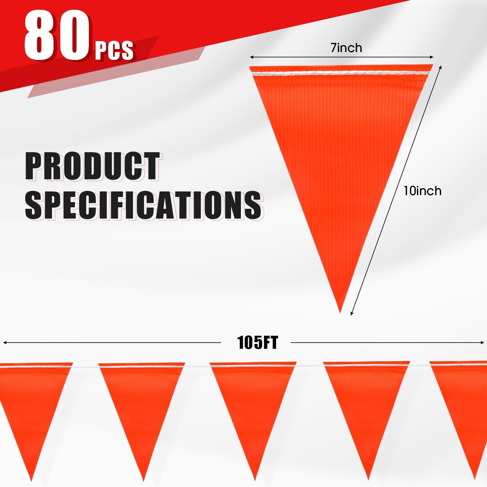 High Visibility Safety Pennant Banner Flag – 105FT, 80PCS Colored Triangle Signs