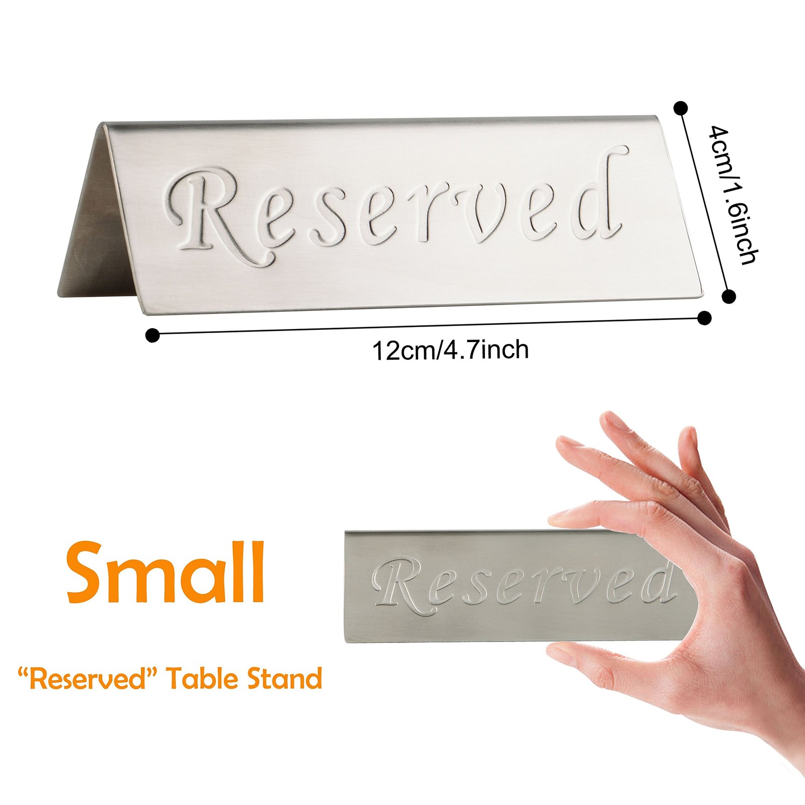 2 PCS Silver Brushed Stainless Steel Free Standing Table Top Reserved Sign