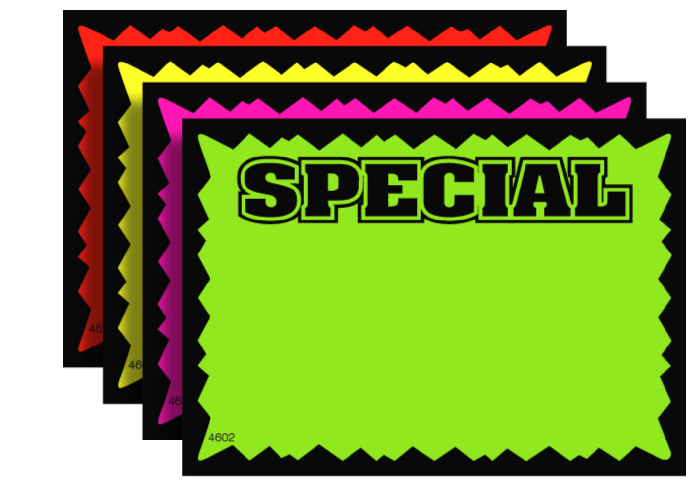 100 SPECIAL 2.5 x 3.5 Fluorescent Burst Neon Retail Sale Sign Card 25 Each Color