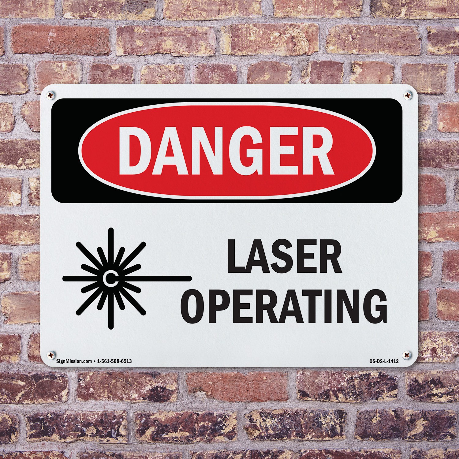 Laser Operating OSHA Danger Sign Metal, Plastic, Or Decal – 5 or 10 Pack